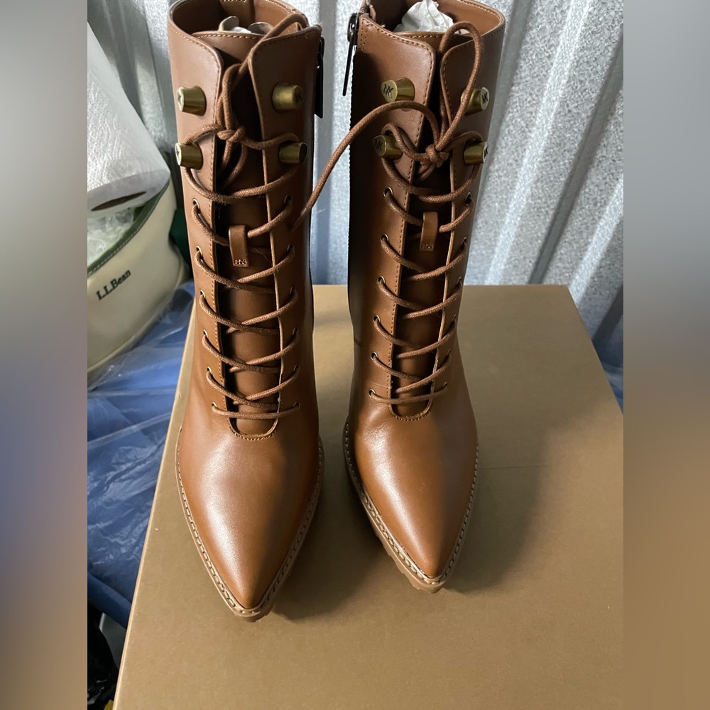 Michael Kors Tan Lace-Up Heeled Boots - Picture 2 of 2